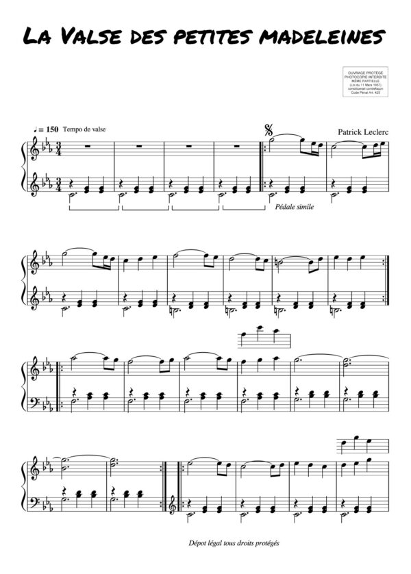 La partition de piano facile - La Valse des Petites Madeleines