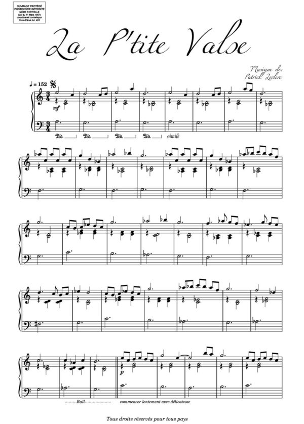 Partition de Piano Classique Facile à jouer La P'tite Valse